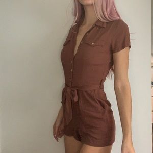 Brown button up romper